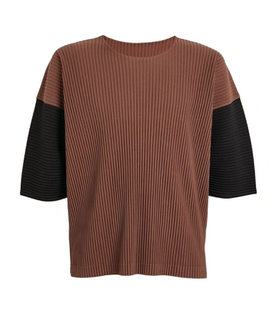 Issey Miyake Pleated Colour-block T-shirt In Brown