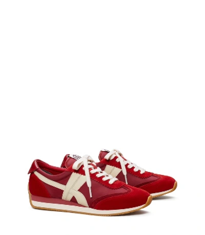 Tory Burch Hank Mixed Leather Retro Sneakers In Berry/berry