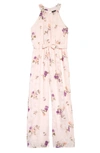 Zunie Kids' Floral Burnout Chiffon Jumpsuit In Blush