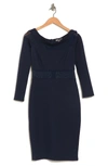 Love By Design Off-the-shoulder Mesh Panel Bodycon Dress In Navy Blazer