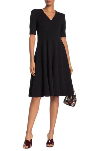 Donna Morgan V-neck Stretch Crepe Dress In Black