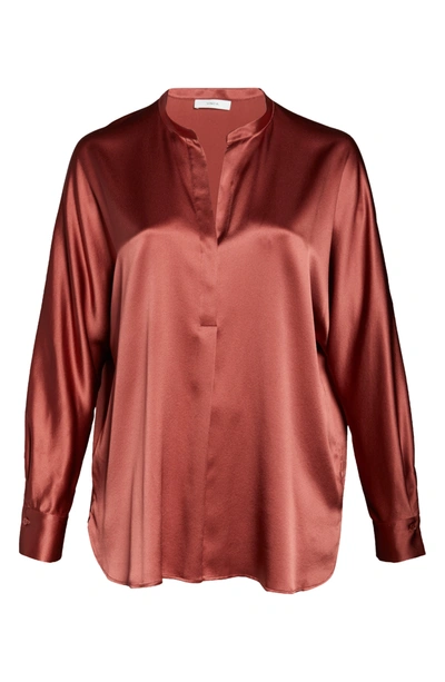 Vince Band Collar Silk Blouse In Antique Rouge