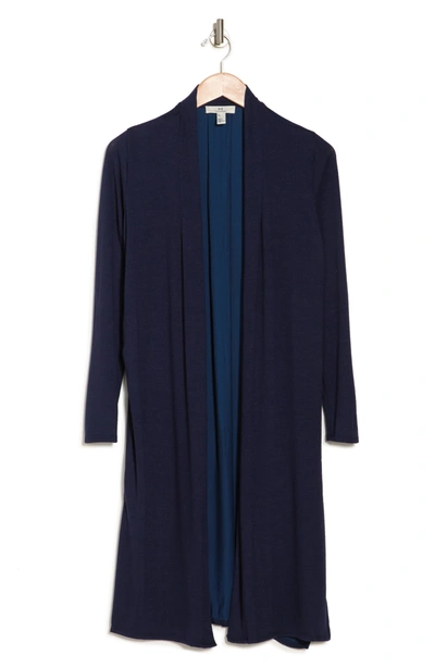 H Halston Open Front Long Sleeve Cardigan Duster In Classic Navy