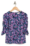 MELLODAY FLORAL PRINT RUCHED SLEEVE BLOUSE