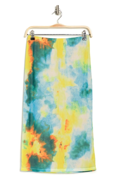 Afrm Lynch Printed Skirt In Teal/yellow Tie Dye