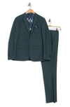 Soul Of London Solid Two Button Notch Lapel Slim Fit Suit In Green