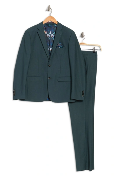 Soul Of London Solid Two Button Notch Lapel Slim Fit Suit In Green