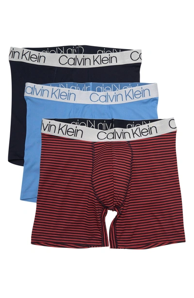 Calvin Klein 3-pack Performance Boxer Briefs In Poppy Red/silver Lake Blue