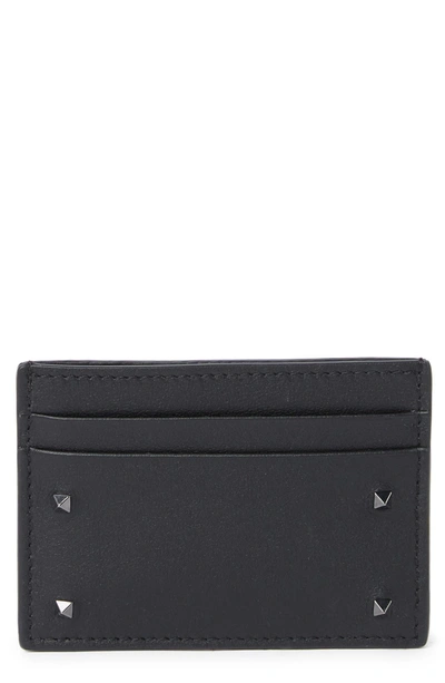 Valentino Garavani Studded Leather Card Holder In Nero