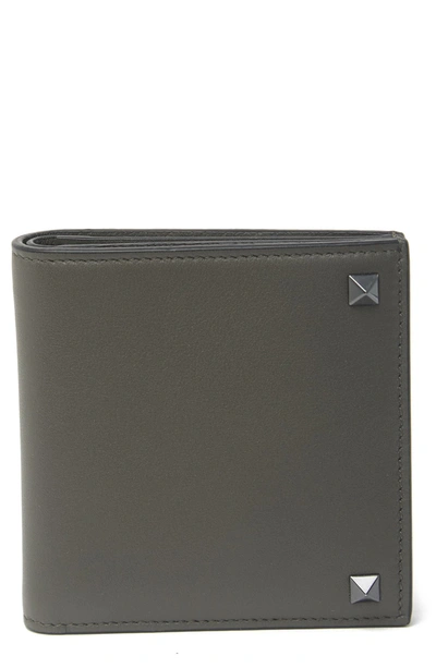 Valentino Garavani Rockstud Bi-fold Card Only Leather Wallet In Olive