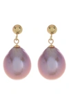 EFFY 14K GOLD 10-10.5MM PURPLE FRESHWATER PEARL DROP EARRINGS