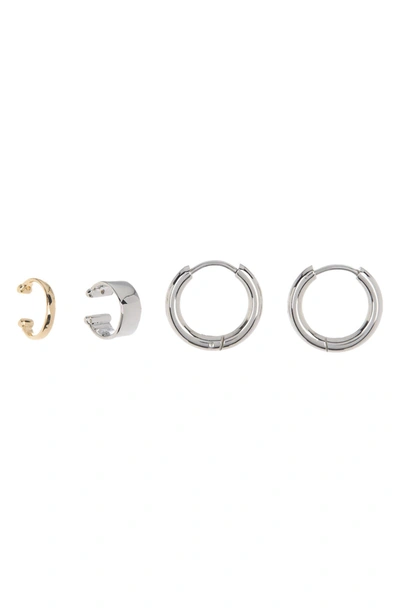 Abound Classic Hoop Earrings And Ear Cuff Set In Silver- Gold