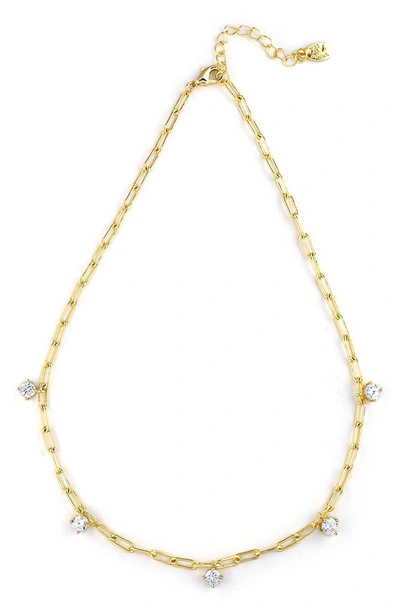 Rivka Friedman Paper Clip Chain Cz Dangle Necklace In Gold