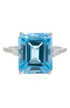 Effy 14k White Gold Pave Diamond & Emerald Cut Blue Topaz Ring In Blue