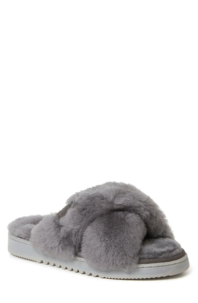 Fireside By Dearfoams New Castle Crossover Genuine Shearling Slipper In Grey Solid