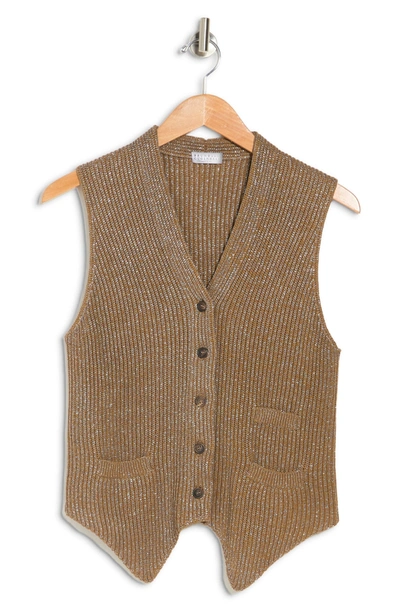 Brunello Cucinelli Metallic Ribbed Knit Vest In Burnt Amber/grigio Light