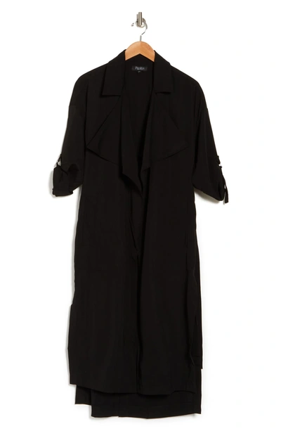 Papillon Long Cuffed Sleeve Trench Coat In Black