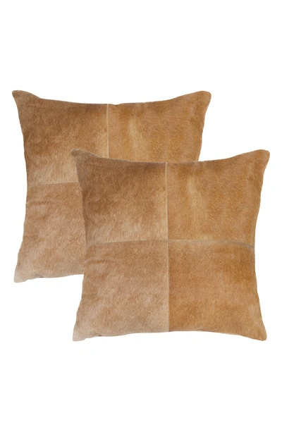Natural 2-pack Torino Quattro Genuine Cowhide Pillow 18" X 18" In Tan