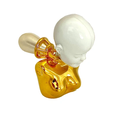 Burberry Gold-plated And Pearl Doll Chest Head Figurine Brooch