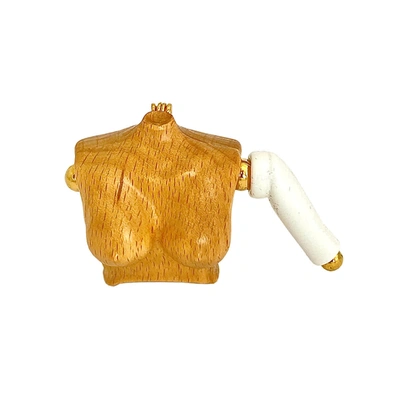 Burberry Beechwood And Enamel Doll Body Arm Figurine Brooch In White/wood/l Gold