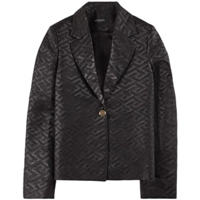 Versace Kids' Dark Gray La Greca Monogram Blazer In Grey