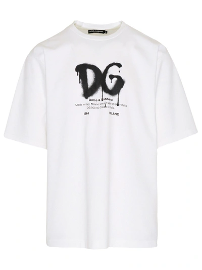 Dolce & Gabbana Dg胶浆印花平纹针织t恤 In White
