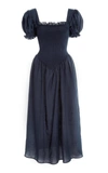 Sleeper Brigitte Belted Linen Midi Dress In Navy