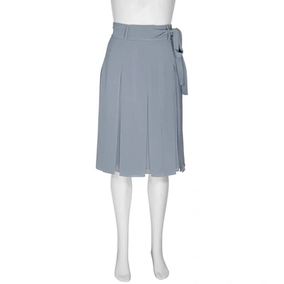 Burberry Waist Pleated Georgette Skirt In Dusty Blue Ip Pattern