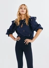 SOMETHING NAVY EMBROIDERED RUFFLE TOP