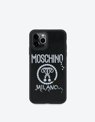 Moschino Pearls Double Question Mark Iphone 12/12 Pro Cover In Black