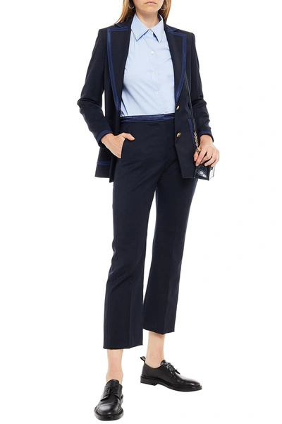 Sandro Embroidered Twill Kick-flare Pants In Navy