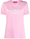 BALMAIN LOGO印花纽扣细节T恤