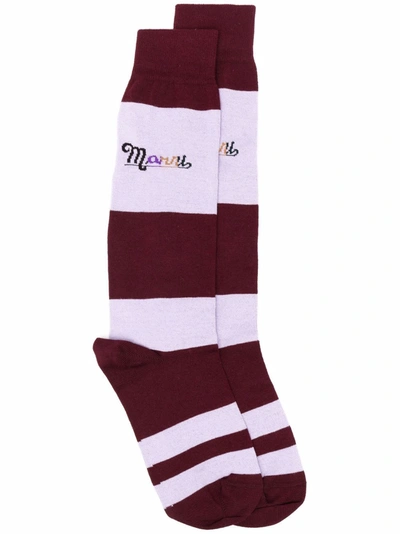 Marni Block-stripe Intarsia-knit Socks In 紫色