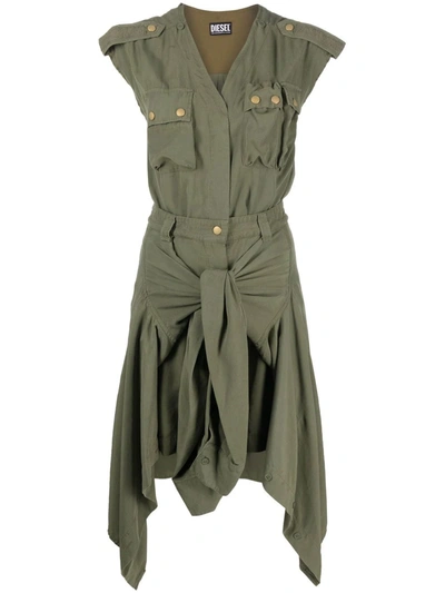 Diesel Green Label Front-tie Shirt Dress In 绿色