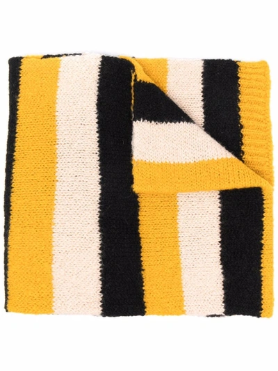 La Doublej Stripe-pattern Knitted Scarf In Cammello-nero-giallo