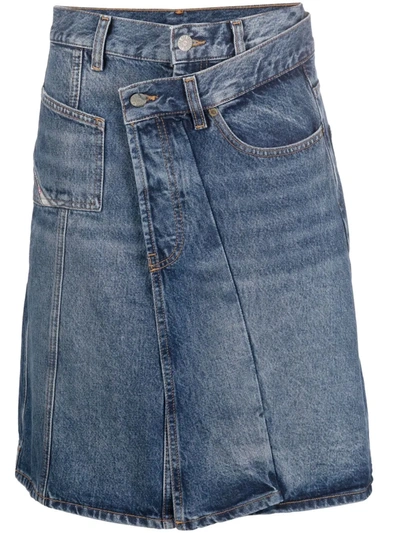 Diesel Toby Asymmetric Cotton Denim Midi Skirt In Blue