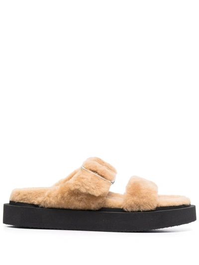 Giuseppe Zanotti Buckled Platform Slides In Brown