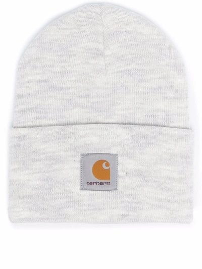 Carhartt Logo-patch Knitted Beanie In Grey