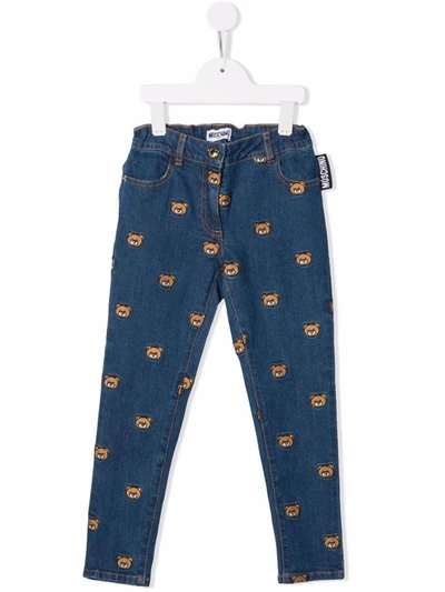 Moschino Teddy Bear Appliqué Slim-fit Jeans In 蓝色