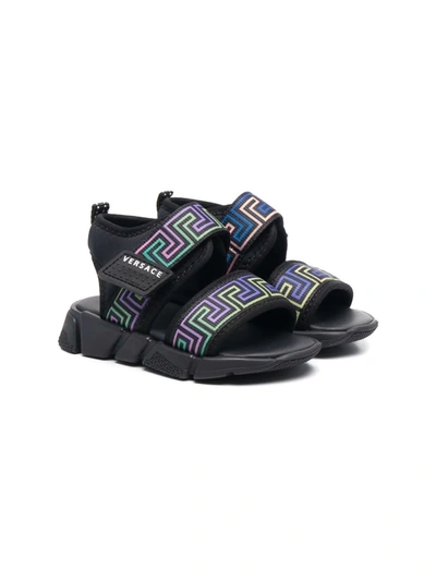 Versace Greca- Print Touch Strap Sandals In 黑色