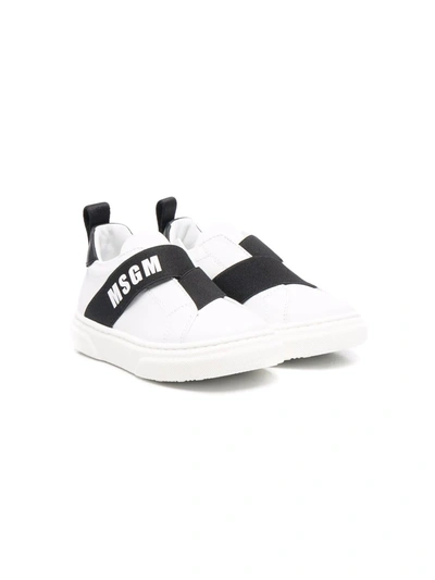 Msgm Logo-print Strap Trainers In 白色
