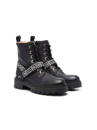 Elisabetta Franchi La Mia Bambina Kids' Logo-print Strap Boots In 黑色