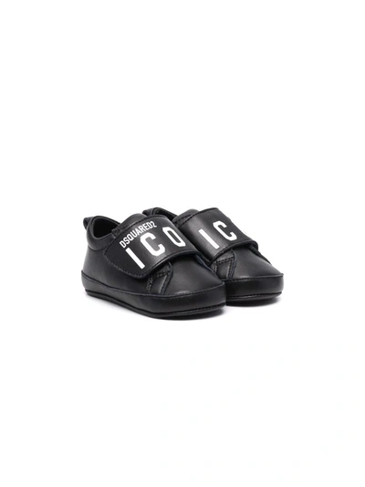 Dsquared2 Babies' Kids Icon Logo-print Leather Trainers 0-2 Years In Black