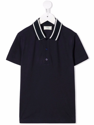Fendi Logo-neckline Polo Shirt In 蓝色