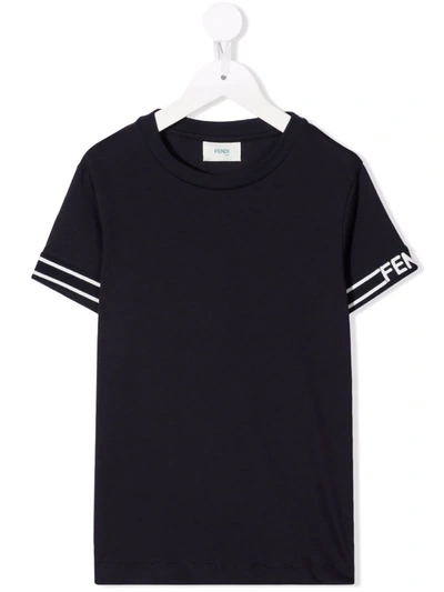 Fendi Logo-print Sleeves T-shirt In 蓝色