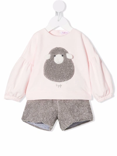 Il Gufo Babies' Pink And Grey Cotton Coordinated Suit