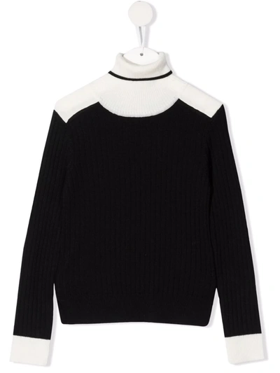 Moncler Two-tone Knitted Wool Jumper In Black