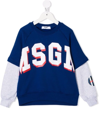 Msgm Two-tone Logo-print Sweatshirt In 蓝色