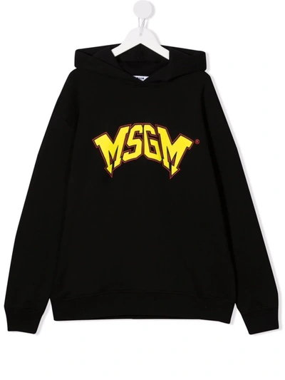 Msgm Teen Logo-print Pullover Hoodie In Black