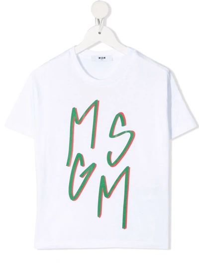 Msgm Teen Logo-print Cotton T-shirt In White